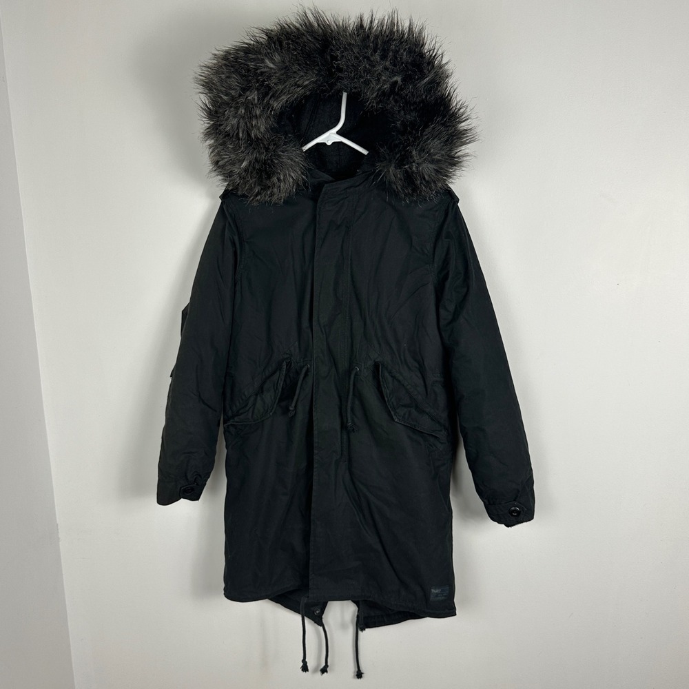Aritzia TNA‎ Britannia Parka Black Womens Size XXS Fur Trim Winter Coat